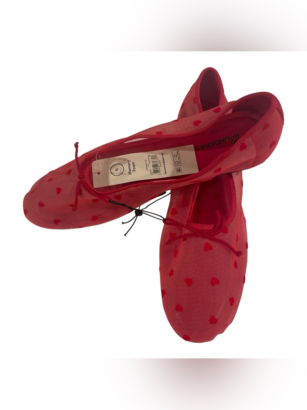No Boundaries Mesh Ballet Flats Women’s Size 11 Red Hearts Bow Detail Slip On